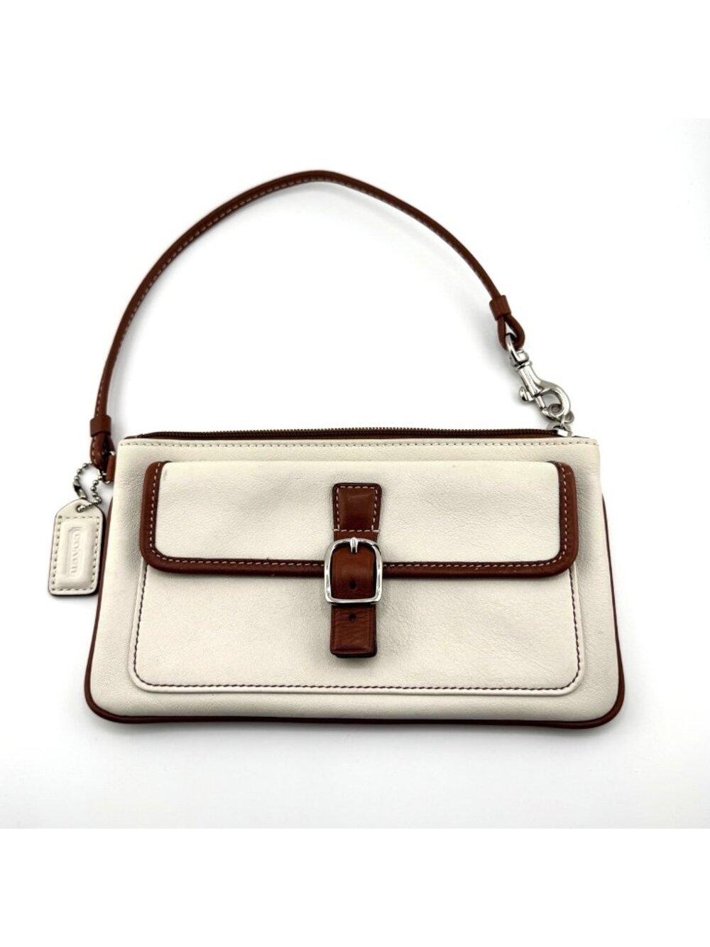 Coach Vintage Soho Ivory & Brown Leather Wristlet Clutch w/Buckle